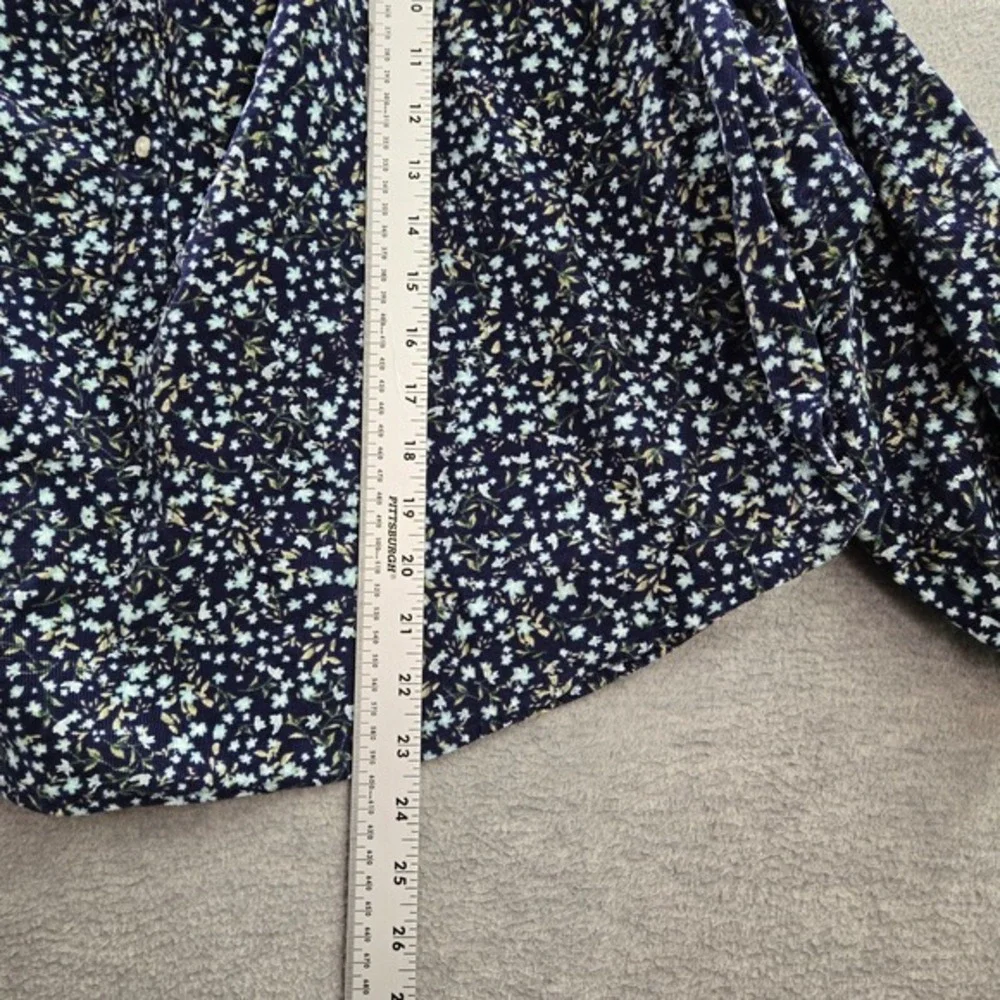 Old Navy Women‎ Top L Blue Ditsy Floral Oversized Corduroy Blouse Puff Sleeve